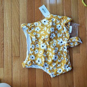 Lime Ricki Meadow Knotted Crop Top, Meadow/Mustard Reversible Ultra High Bottoms